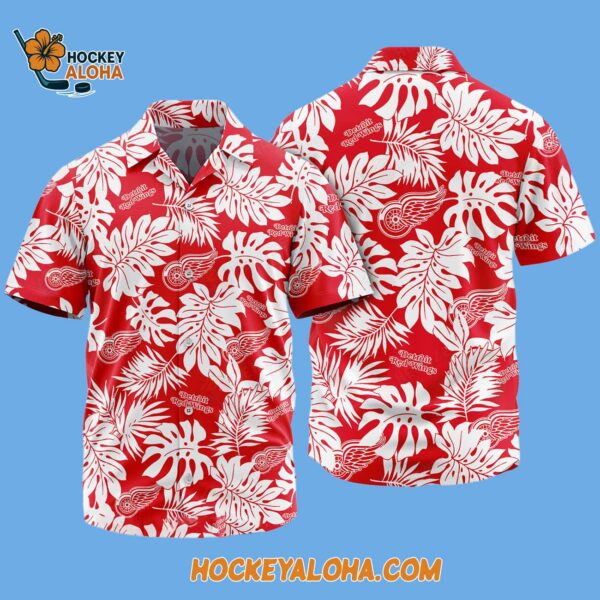 Detroit Red Wings Tropical Leafs Design Hawaiian Shirt 2