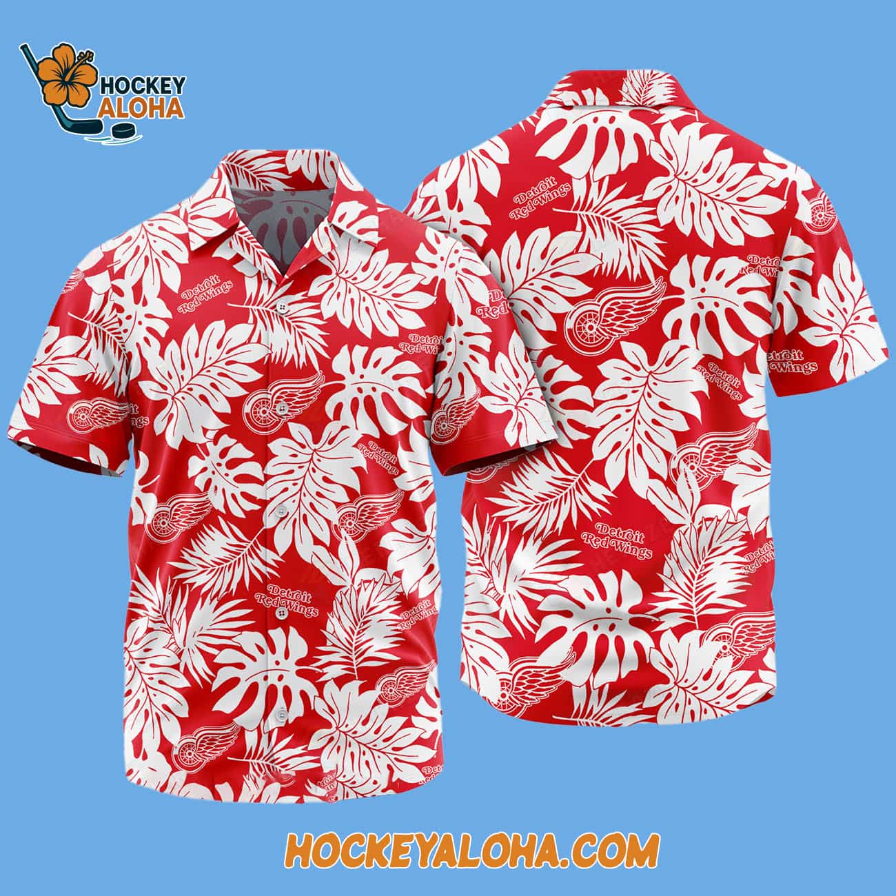 Detroit Red Wings Tropical Leafs Design Hawaiian Shirt Detroit Red Wings Tropical Leafs Design Hawaiian Shirt