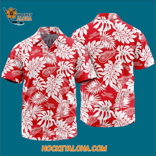 Detroit Red Wings Tropical Leafs Design Hawaiian Shirt 3