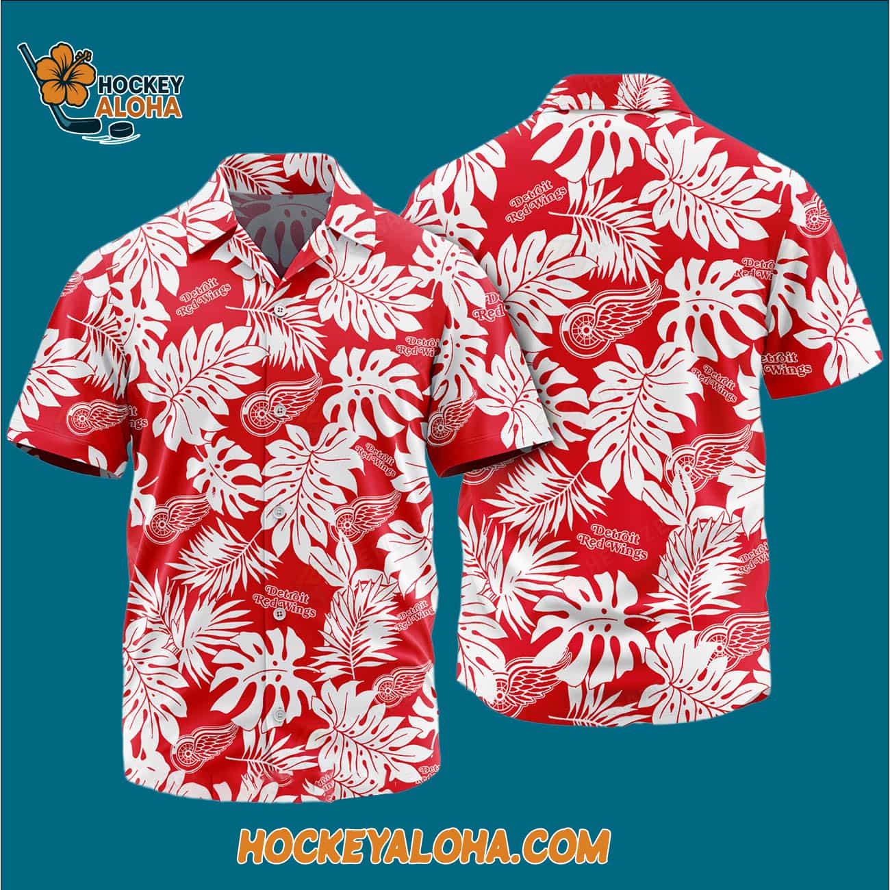Detroit Red Wings Tropical Leafs Design Hawaiian Shirt Detroit Red Wings Tropical Leafs Design Hawaiian Shirt