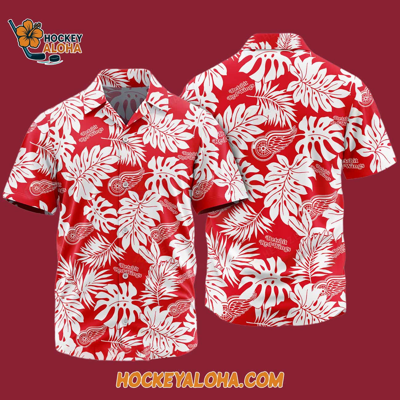 Detroit Red Wings Tropical Leafs Design Hawaiian Shirt Detroit Red Wings Tropical Leafs Design Hawaiian Shirt