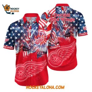 Detroit Red Wings With American Independence Day Pattern Summer Hawaiian Shirt 1