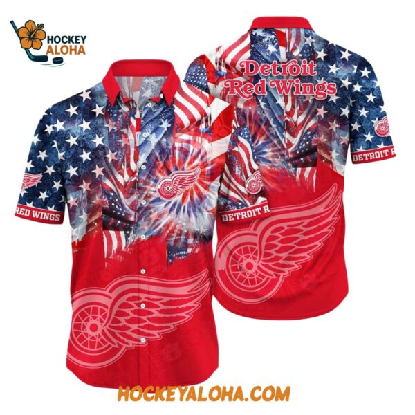 Detroit Red Wings With American Independence Day Pattern Summer Hawaiian Shirt 1