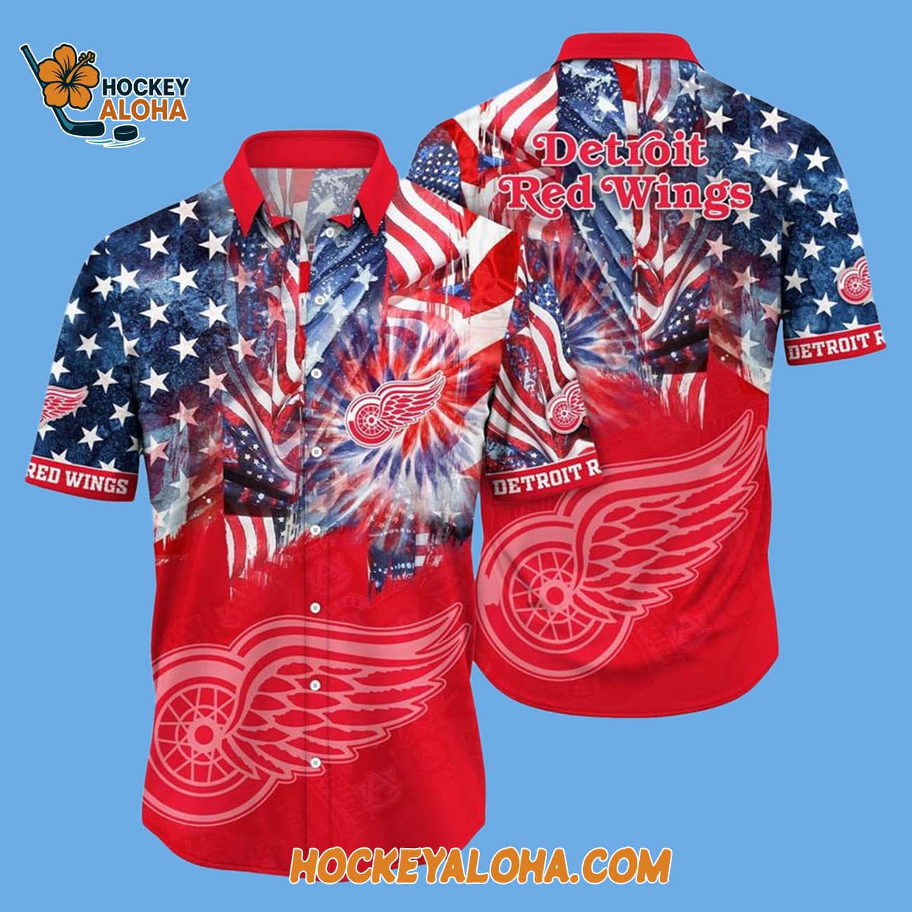 Detroit Red Wings With American Independence Day Pattern Summer Hawaiian Shirt Detroit Red Wings With American Independence Day Pattern Summer Hawaiian Shirt