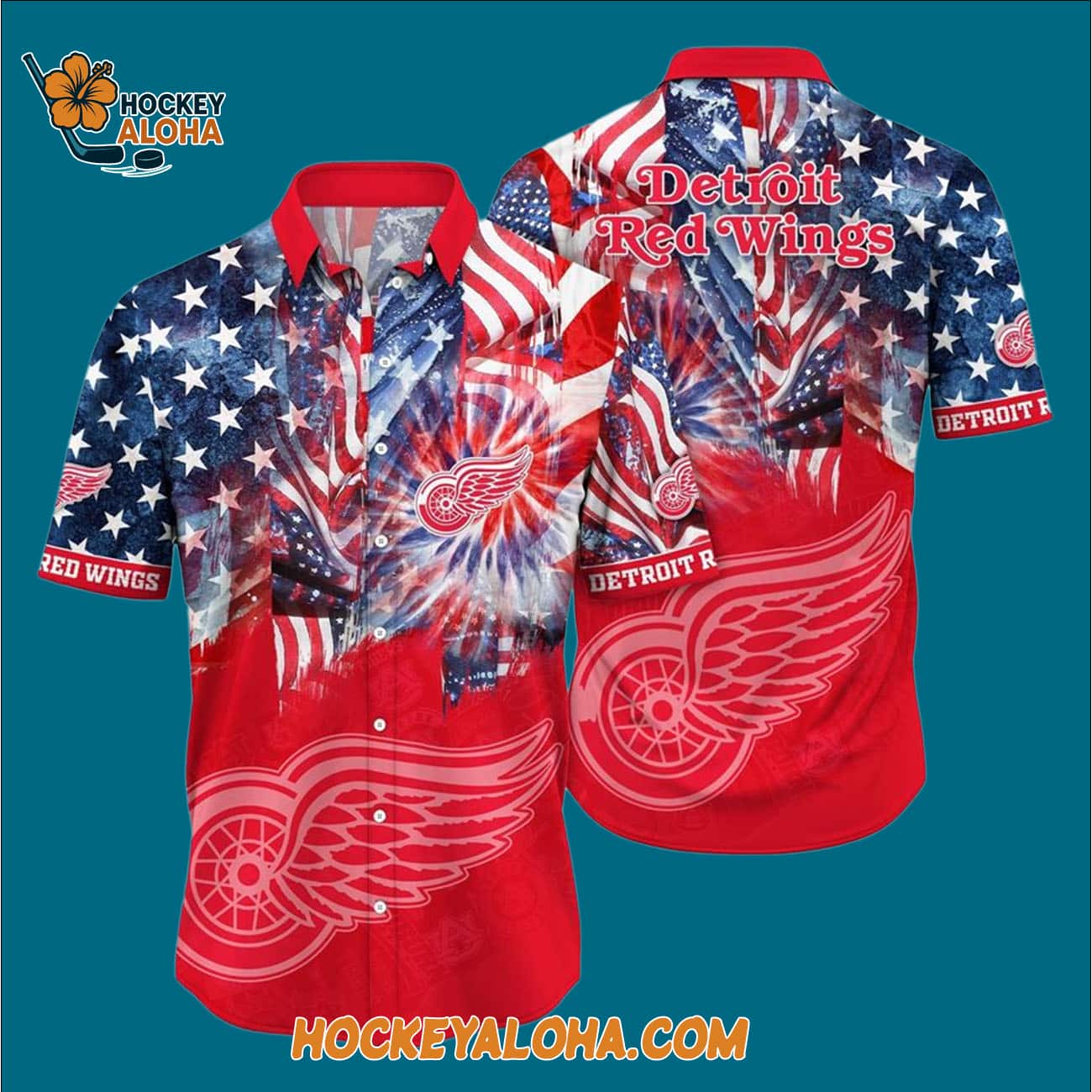 Detroit Red Wings With American Independence Day Pattern Summer Hawaiian Shirt Detroit Red Wings With American Independence Day Pattern Summer Hawaiian Shirt