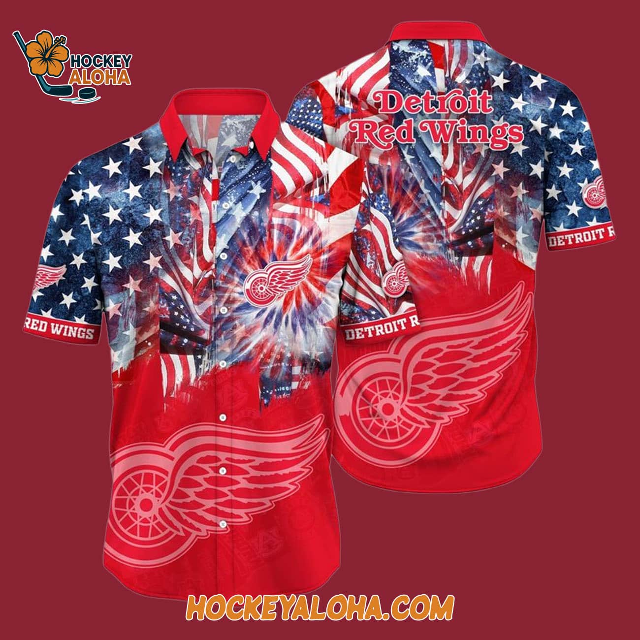 Detroit Red Wings With American Independence Day Pattern Summer Hawaiian Shirt Detroit Red Wings With American Independence Day Pattern Summer Hawaiian Shirt
