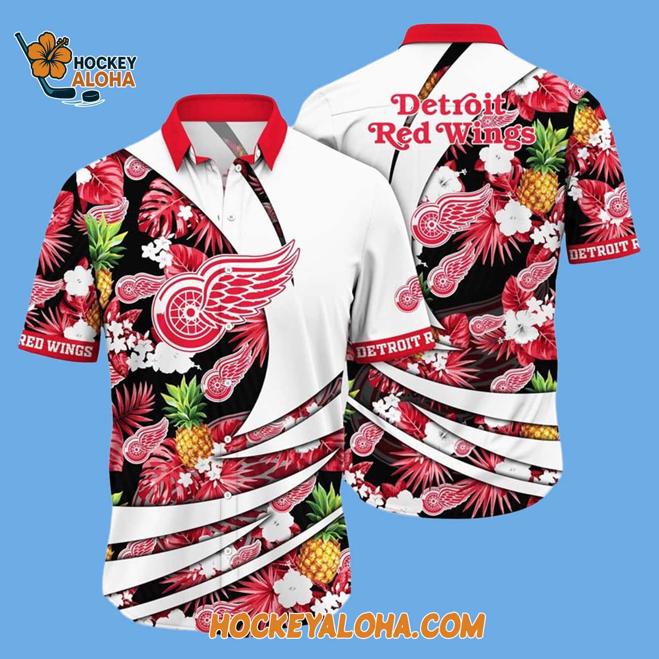 Detroit Red Wings With Tropical Pineapple Summer Hawaiian Shirt Detroit Red Wings With Tropical Pineapple Summer Hawaiian Shirt