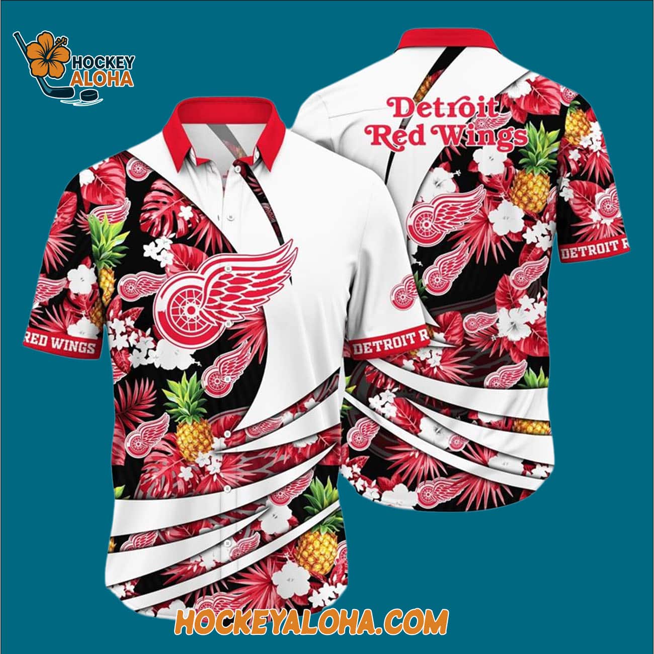 Detroit Red Wings With Tropical Pineapple Summer Hawaiian Shirt Detroit Red Wings With Tropical Pineapple Summer Hawaiian Shirt