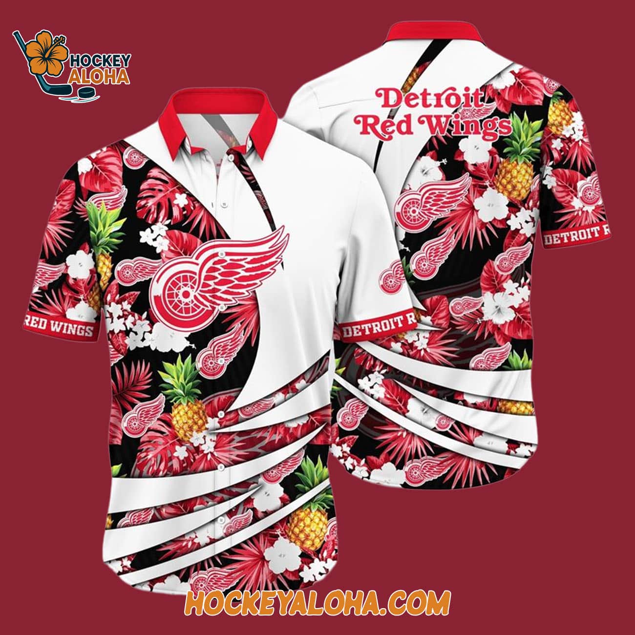 Detroit Red Wings With Tropical Pineapple Summer Hawaiian Shirt Detroit Red Wings With Tropical Pineapple Summer Hawaiian Shirt