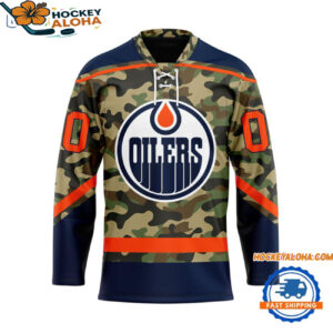 Edmonton Oilers Camo Veterans Custom Hockey Jersey 1