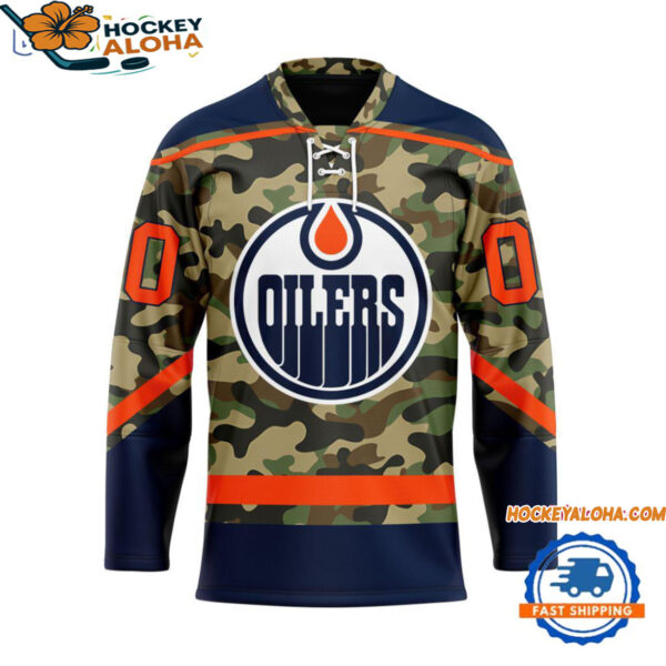 Edmonton Oilers Camo Veterans Custom Hockey Jersey 1