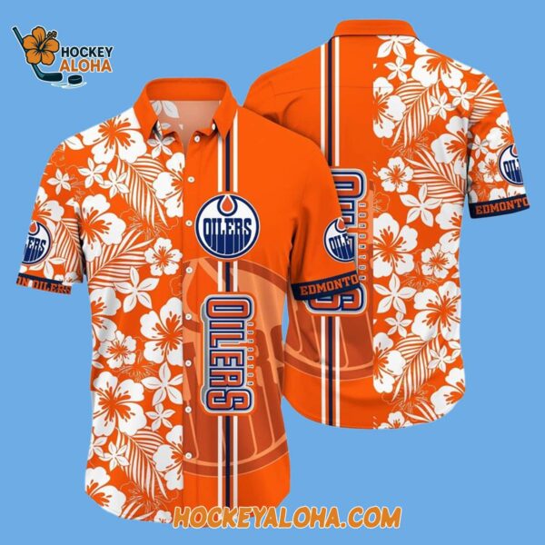 Edmonton Oilers Tropical Apricot Blossom Pattern Summer Hawaiian Shirt 2