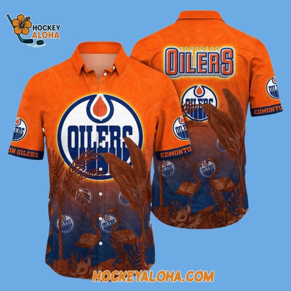 Edmonton Oilers Tropical Flamingo Pattern Summer Hawaiian Shirt 2