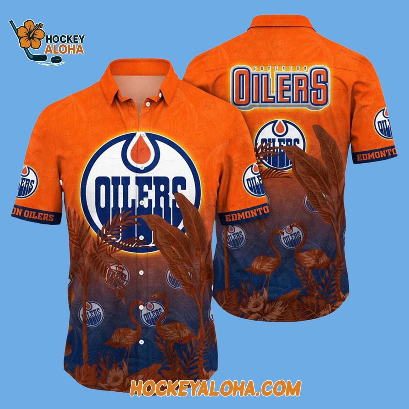 Edmonton Oilers Tropical Flamingo Pattern Summer Hawaiian Shirt Edmonton Oilers Tropical Flamingo Pattern Summer Hawaiian Shirt