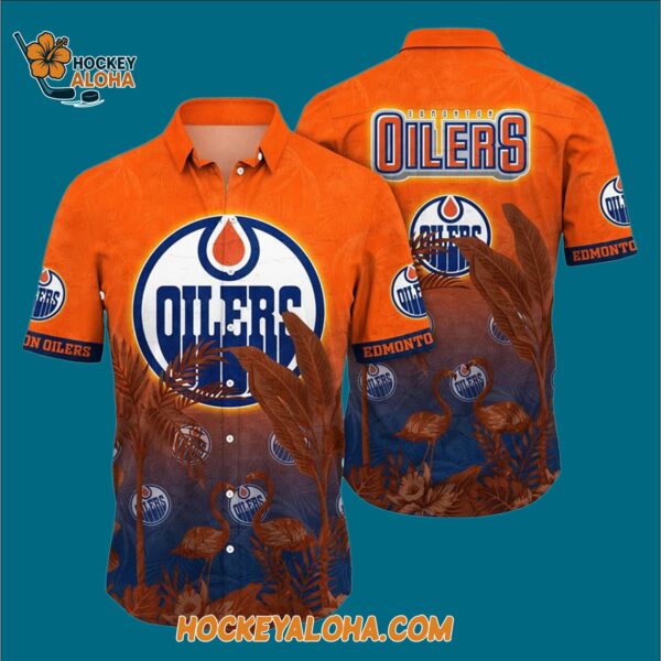 Edmonton Oilers Tropical Flamingo Pattern Summer Hawaiian Shirt 3