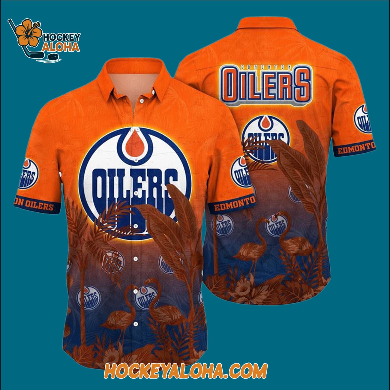 Edmonton Oilers Tropical Flamingo Pattern Summer Hawaiian Shirt Edmonton Oilers Tropical Flamingo Pattern Summer Hawaiian Shirt