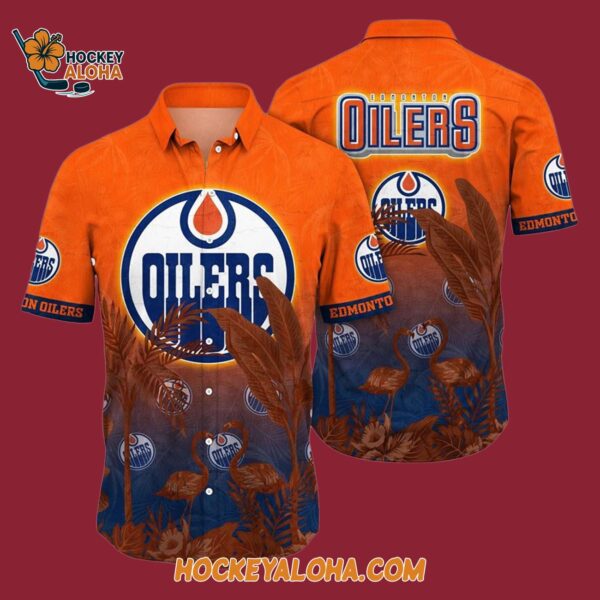 Edmonton Oilers Tropical Flamingo Pattern Summer Hawaiian Shirt 4