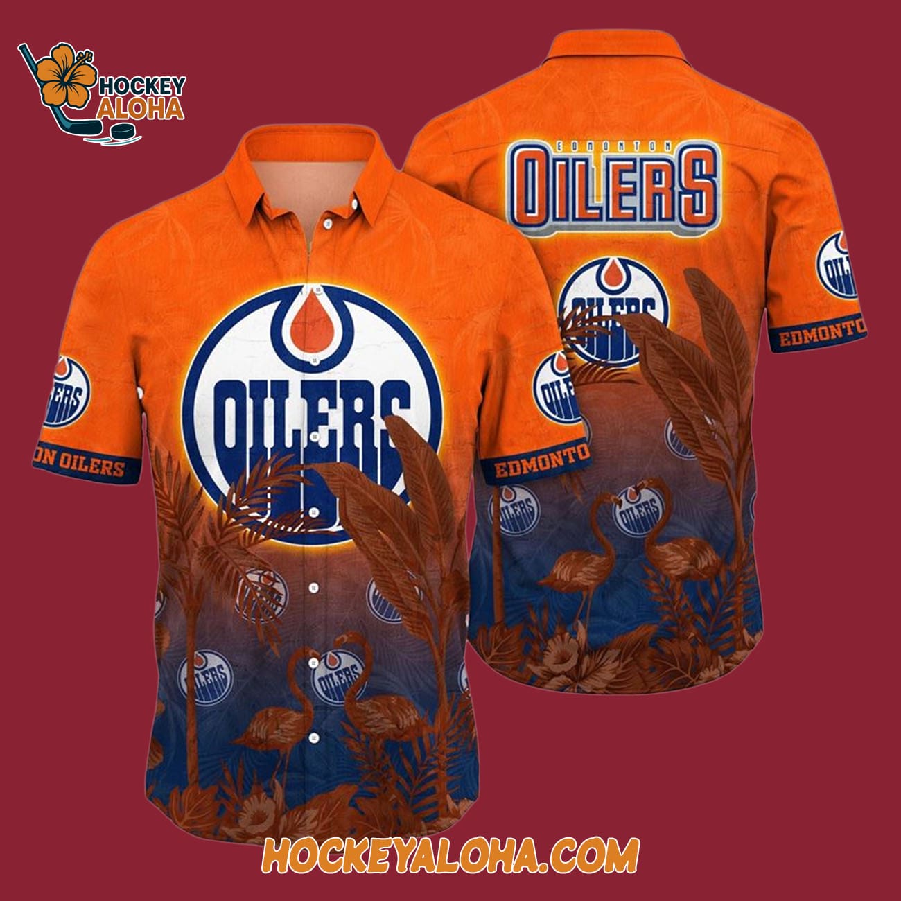 Edmonton Oilers Tropical Flamingo Pattern Summer Hawaiian Shirt Edmonton Oilers Tropical Flamingo Pattern Summer Hawaiian Shirt