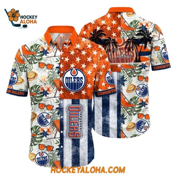 Edmonton Oilers Tropical Hat And Glasses Pattern Summer Hawaiian Shirt 1