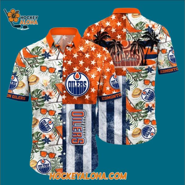 Edmonton Oilers Tropical Hat And Glasses Pattern Summer Hawaiian Shirt 3