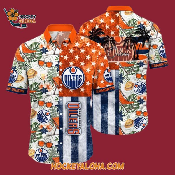 Edmonton Oilers Tropical Hat And Glasses Pattern Summer Hawaiian Shirt 4
