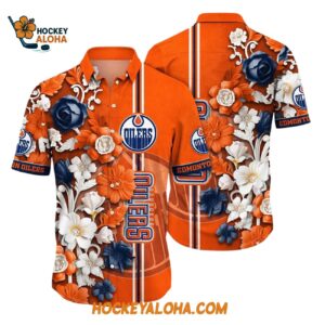 Edmonton Oilers Tropical Hepatica Floral Pattern Summer Hawaiian Shirt 1