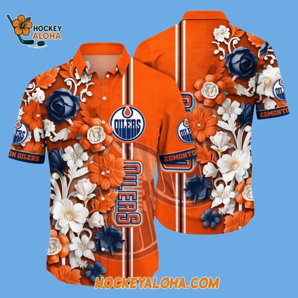 Edmonton Oilers Tropical Hepatica Floral Pattern Summer Hawaiian Shirt 2