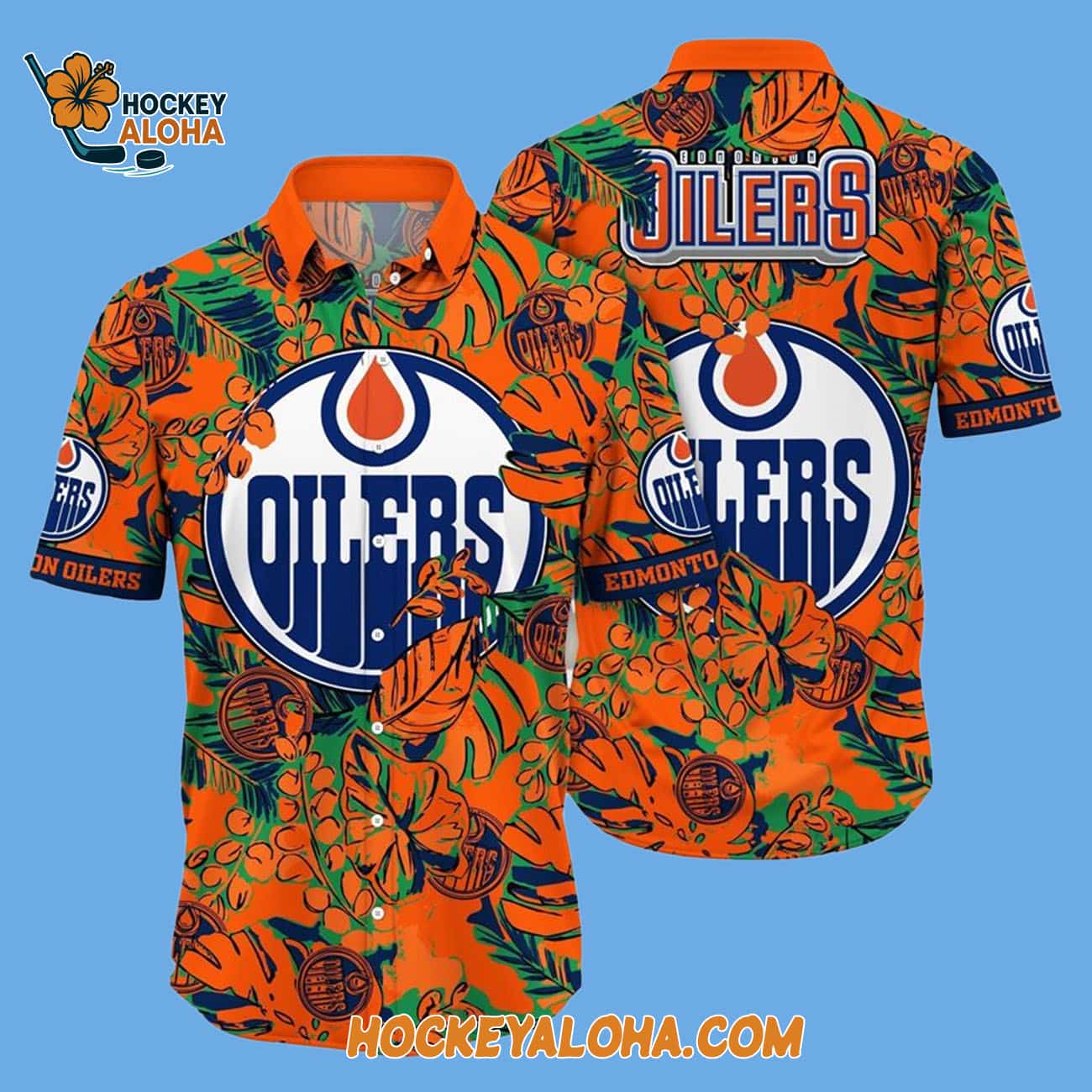 Edmonton Oilers Tropical Leaf Pattern Summer Hawaiian Shirt Edmonton Oilers Tropical Leaf Pattern Summer Hawaiian Shirt