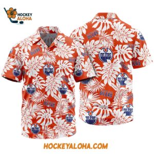 Edmonton Oilers Tropical Leafs Design Hawaiian Shirt 1
