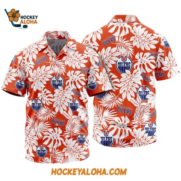 Edmonton Oilers Tropical Leafs Design Hawaiian Shirt 1