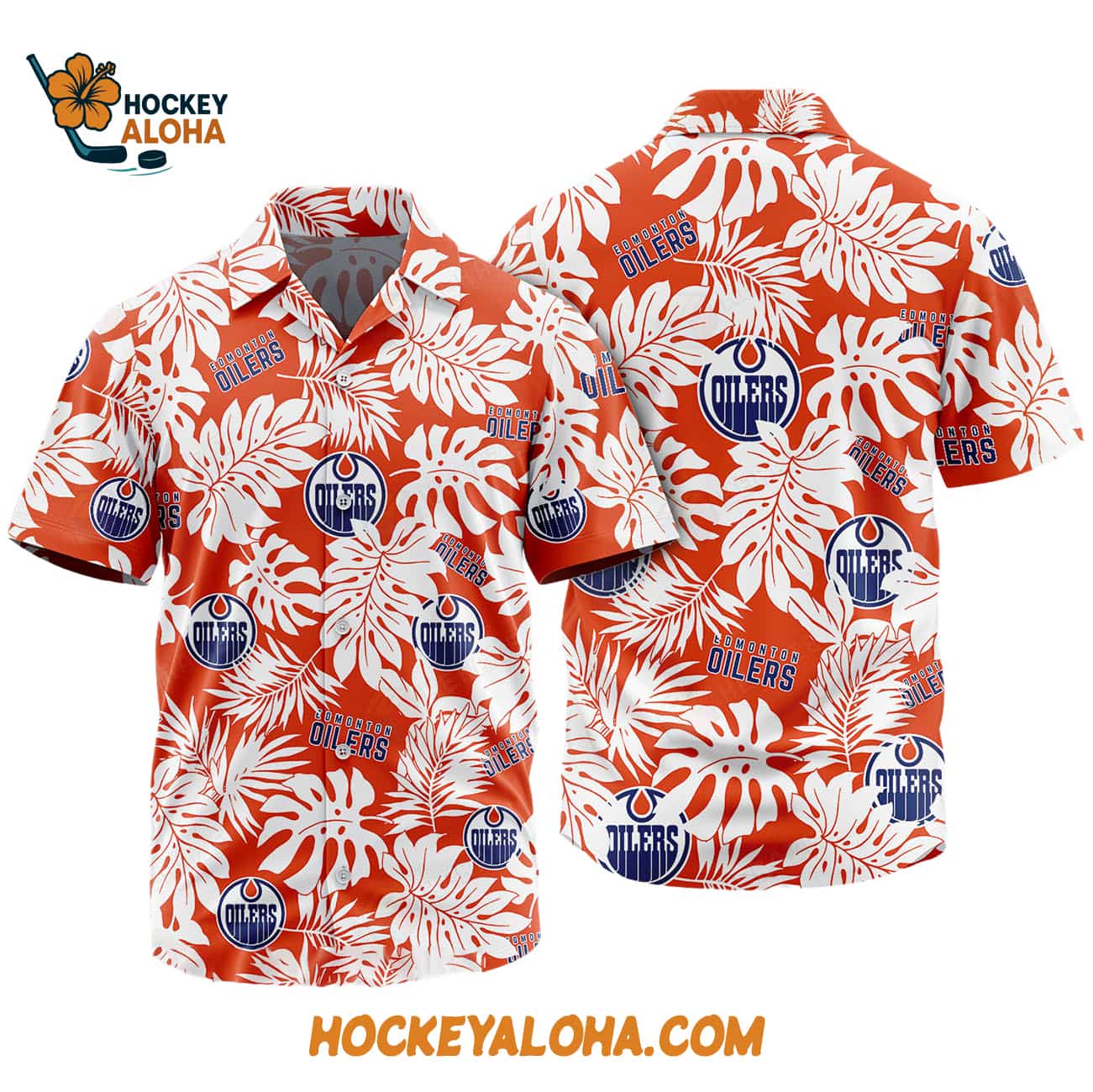 Edmonton Oilers Tropical Leafs Design Hawaiian Shirt Edmonton Oilers Tropical Leafs Design Hawaiian Shirt