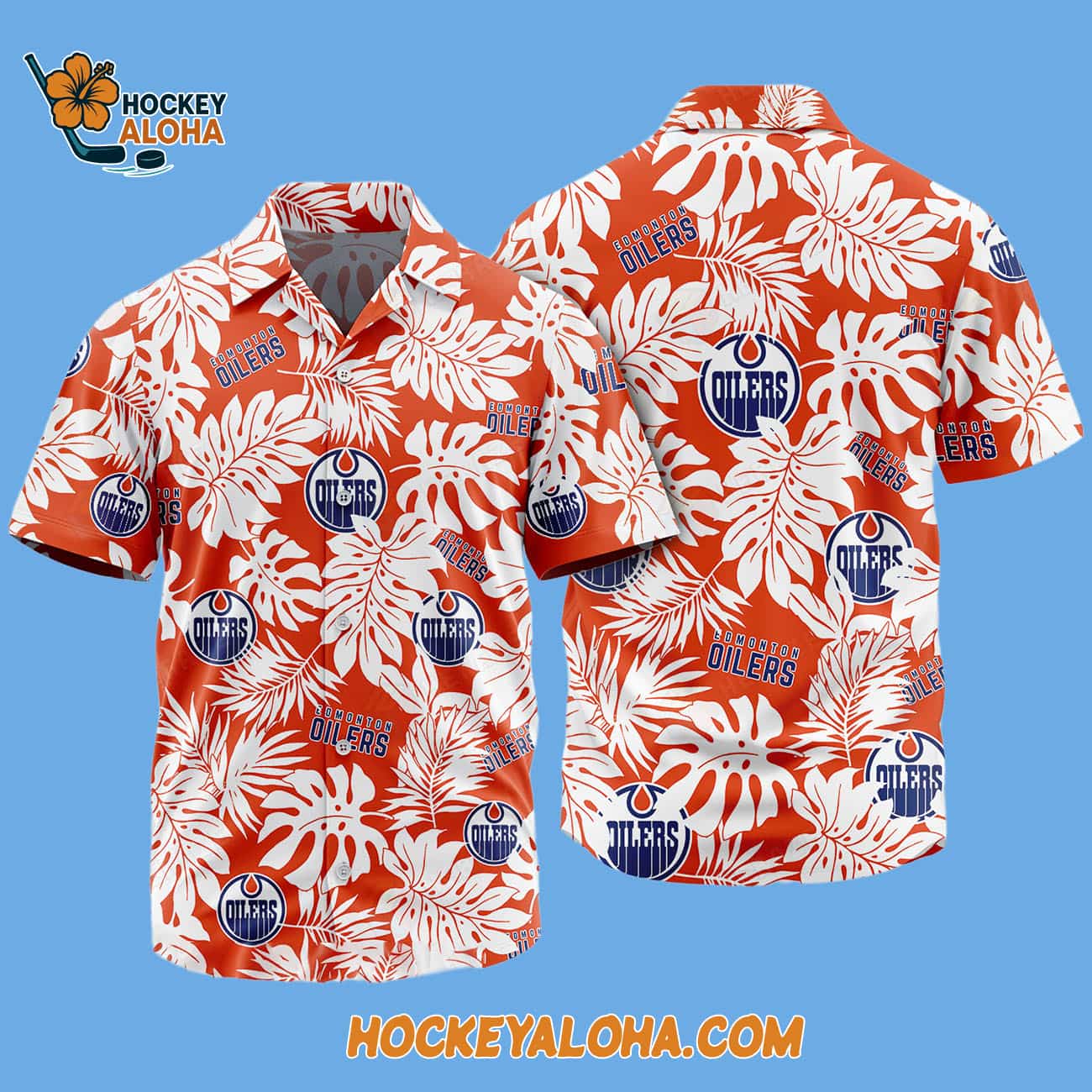 Edmonton Oilers Tropical Leafs Design Hawaiian Shirt Edmonton Oilers Tropical Leafs Design Hawaiian Shirt