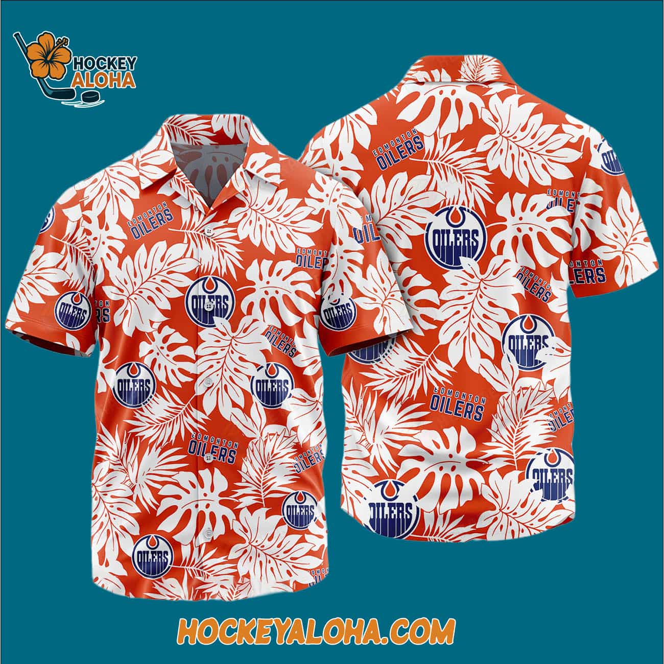 Edmonton Oilers Tropical Leafs Design Hawaiian Shirt Edmonton Oilers Tropical Leafs Design Hawaiian Shirt