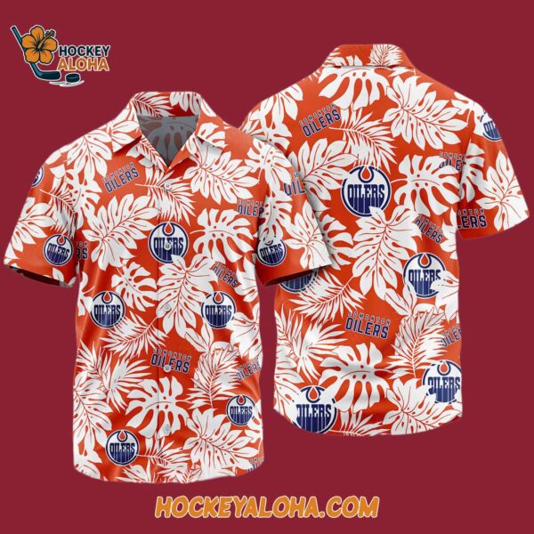 Edmonton Oilers Tropical Leafs Design Hawaiian Shirt 4