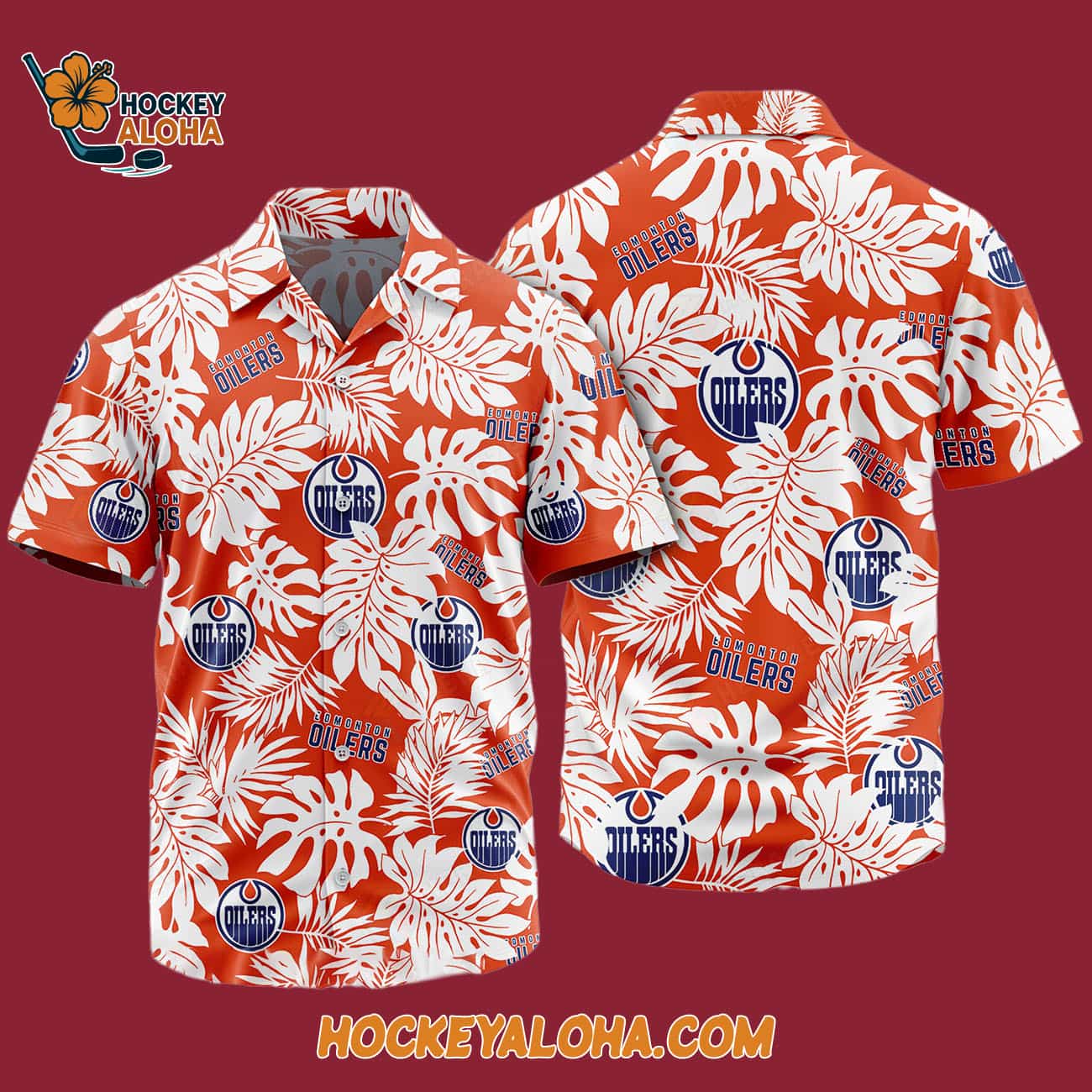 Edmonton Oilers Tropical Leafs Design Hawaiian Shirt Edmonton Oilers Tropical Leafs Design Hawaiian Shirt