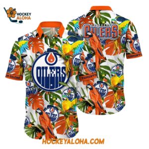 Edmonton Oilers Tropical Parrot Pattern Summer Hawaiian Shirt 1