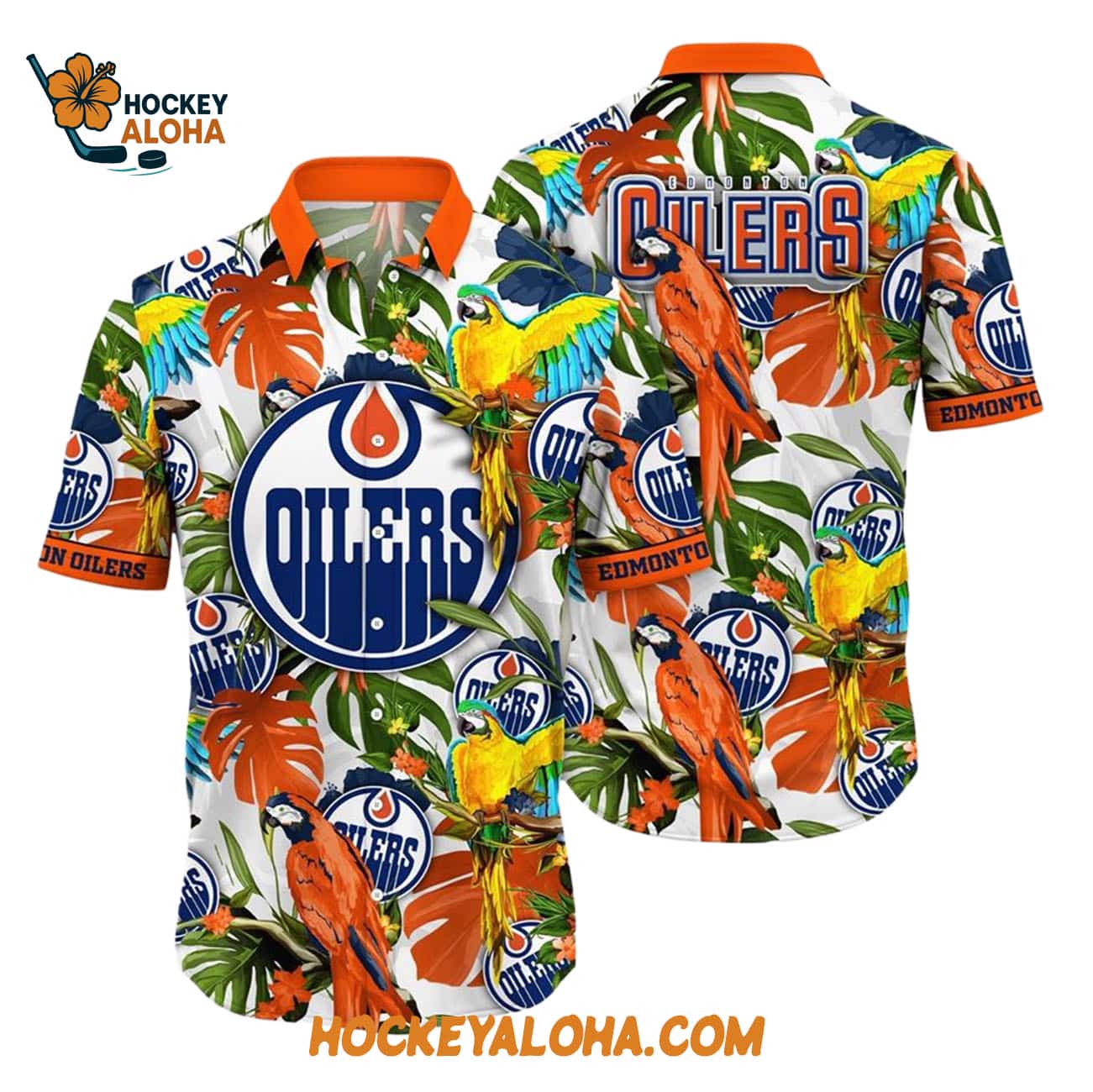 Edmonton Oilers Tropical Parrot Pattern Summer Hawaiian Shirt Edmonton Oilers Tropical Parrot Pattern Summer Hawaiian Shirt