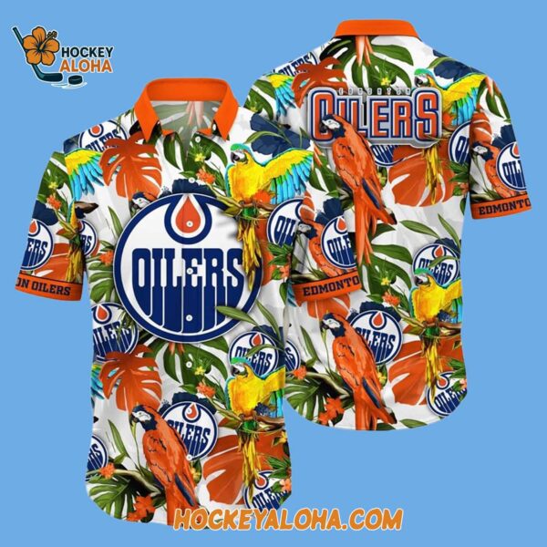 Edmonton Oilers Tropical Parrot Pattern Summer Hawaiian Shirt 2