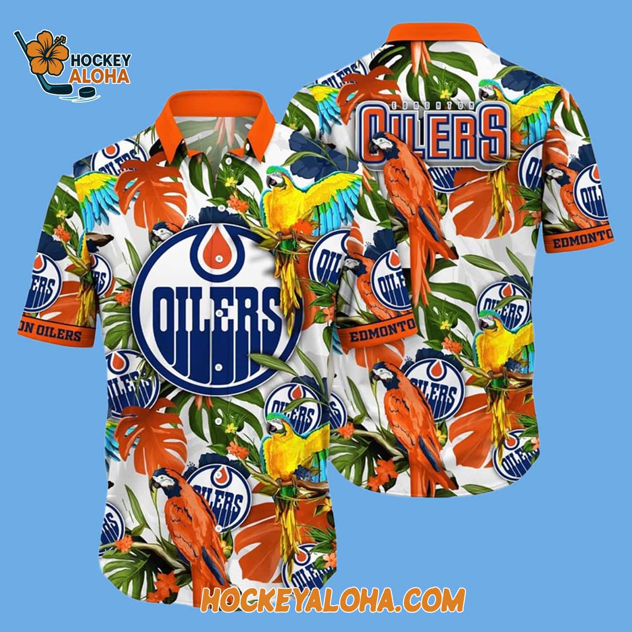 Edmonton Oilers Tropical Parrot Pattern Summer Hawaiian Shirt Edmonton Oilers Tropical Parrot Pattern Summer Hawaiian Shirt