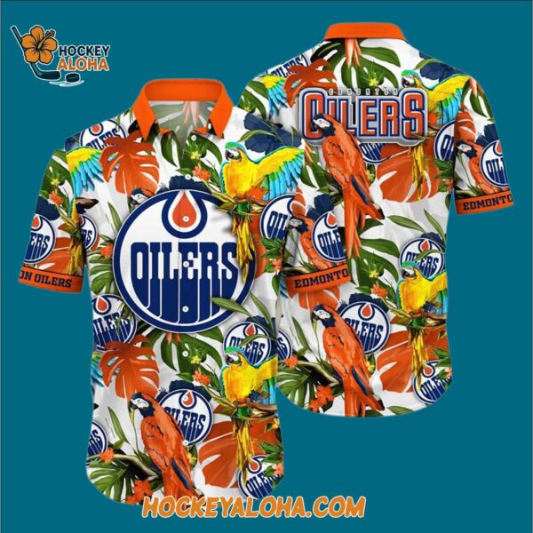 Edmonton Oilers Tropical Parrot Pattern Summer Hawaiian Shirt 3