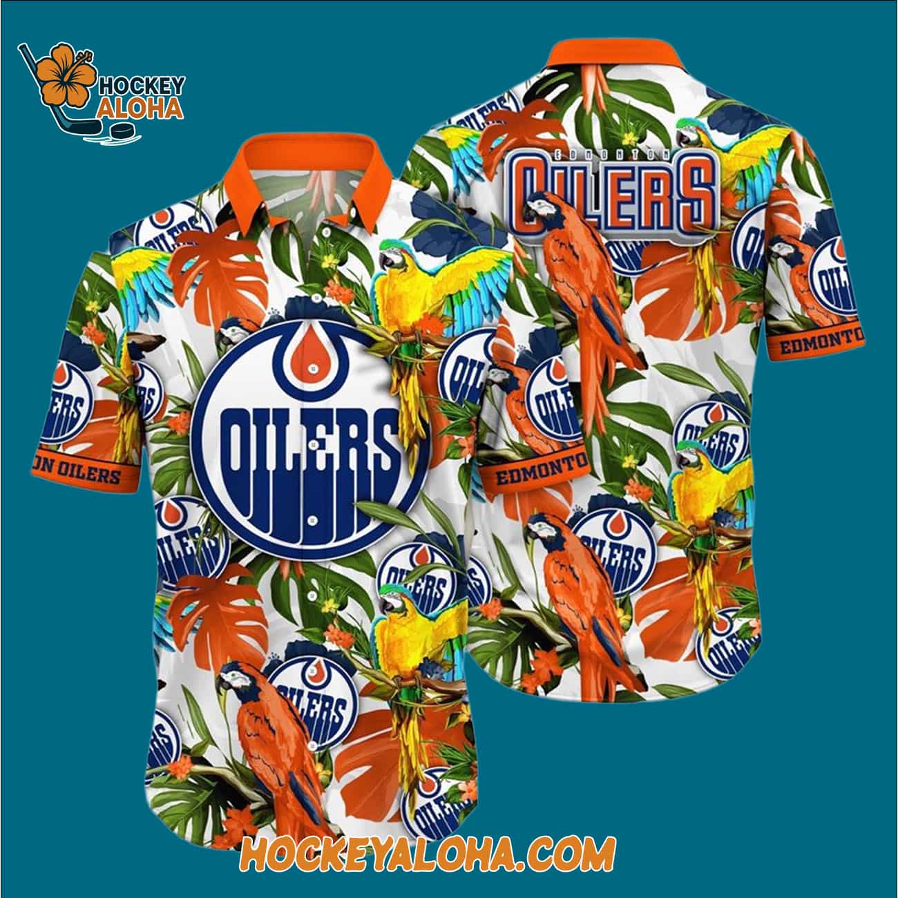 Edmonton Oilers Tropical Parrot Pattern Summer Hawaiian Shirt Edmonton Oilers Tropical Parrot Pattern Summer Hawaiian Shirt