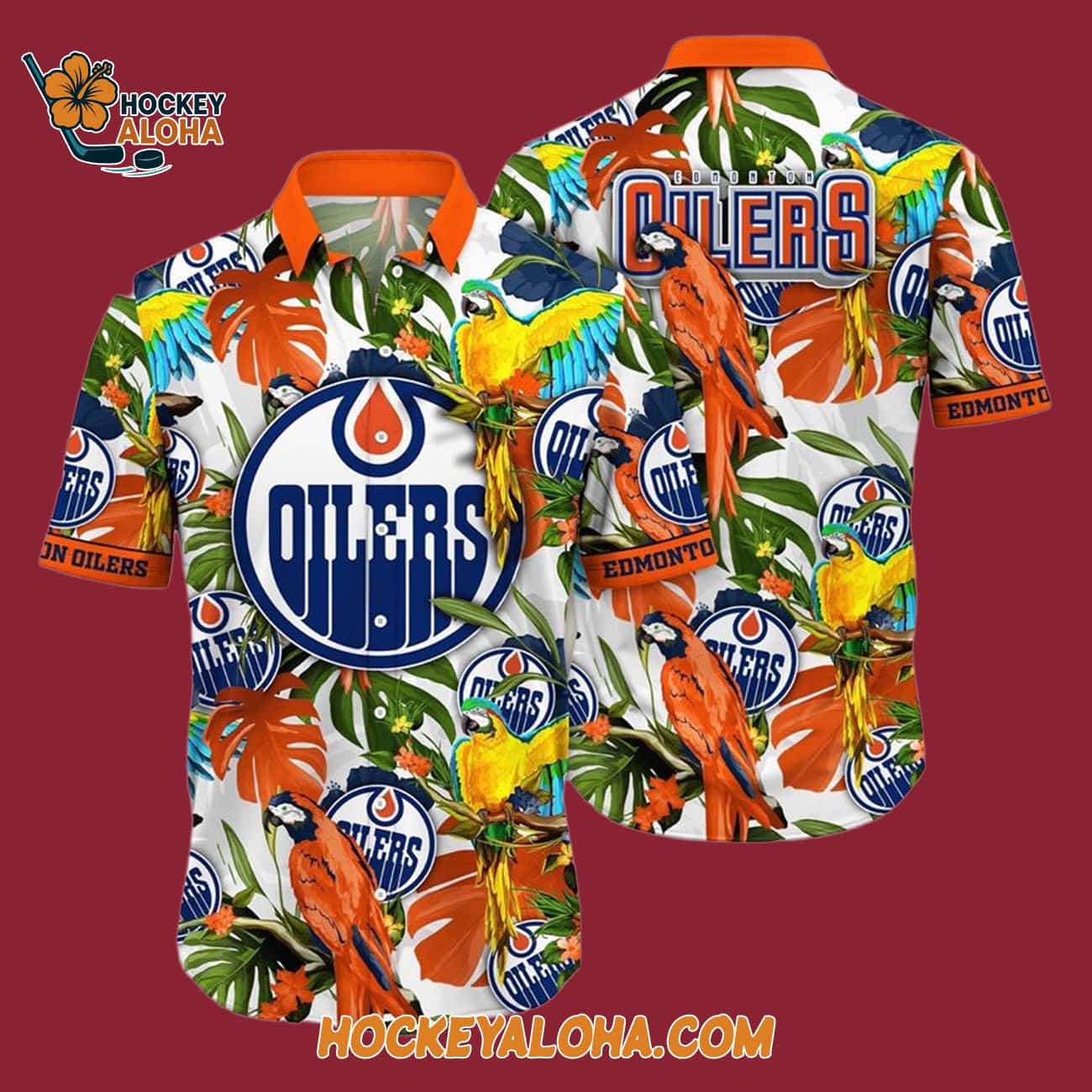 Edmonton Oilers Tropical Parrot Pattern Summer Hawaiian Shirt Edmonton Oilers Tropical Parrot Pattern Summer Hawaiian Shirt