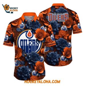 Edmonton Oilers Tropical Rose Pattern Summer Hawaiian Shirt 1