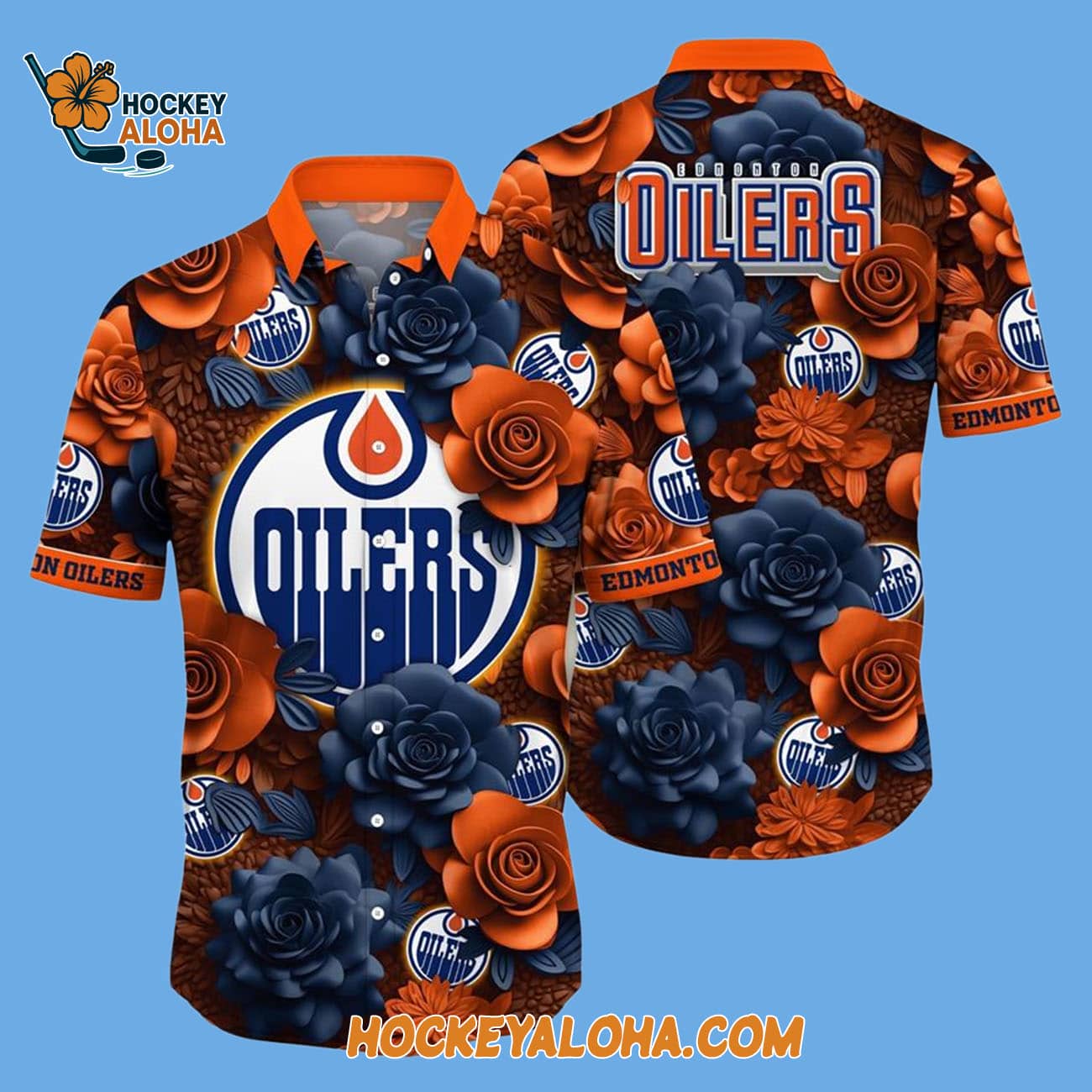 Edmonton Oilers Tropical Rose Pattern Summer Hawaiian Shirt Edmonton Oilers Tropical Rose Pattern Summer Hawaiian Shirt