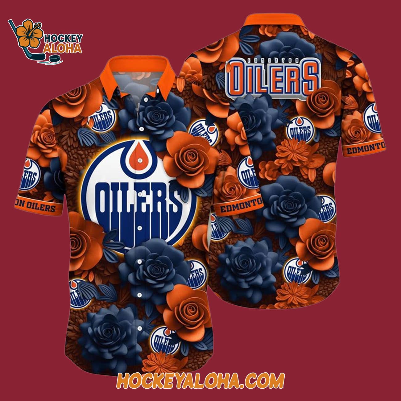 Edmonton Oilers Tropical Rose Pattern Summer Hawaiian Shirt Edmonton Oilers Tropical Rose Pattern Summer Hawaiian Shirt