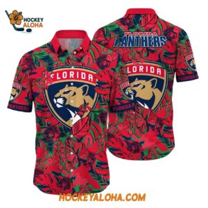 Florida Panthers Tropical Leaf Pattern Summer Hawaiian Shirt 1