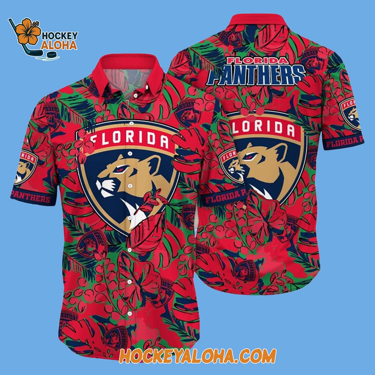 Florida Panthers Tropical Leaf Pattern Summer Hawaiian Shirt Florida Panthers Tropical Leaf Pattern Summer Hawaiian Shirt