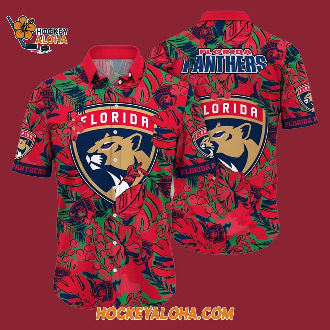 Florida Panthers Tropical Leaf Pattern Summer Hawaiian Shirt Florida Panthers Tropical Leaf Pattern Summer Hawaiian Shirt