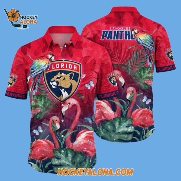 Florida Panthers Tropical Parrot And Flamingo Motifs Summer Hawaiian Shirt 2