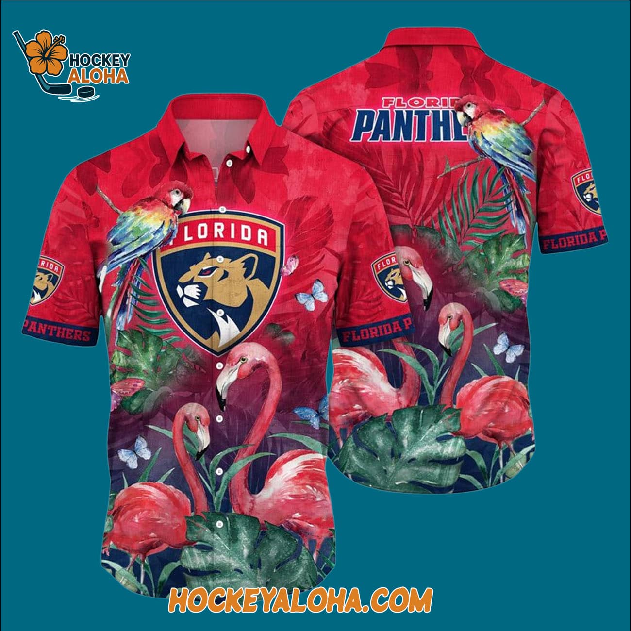 Florida Panthers Tropical Parrot And Flamingo Motifs Summer Hawaiian Shirt Florida Panthers Tropical Parrot And Flamingo Motifs Summer Hawaiian Shirt